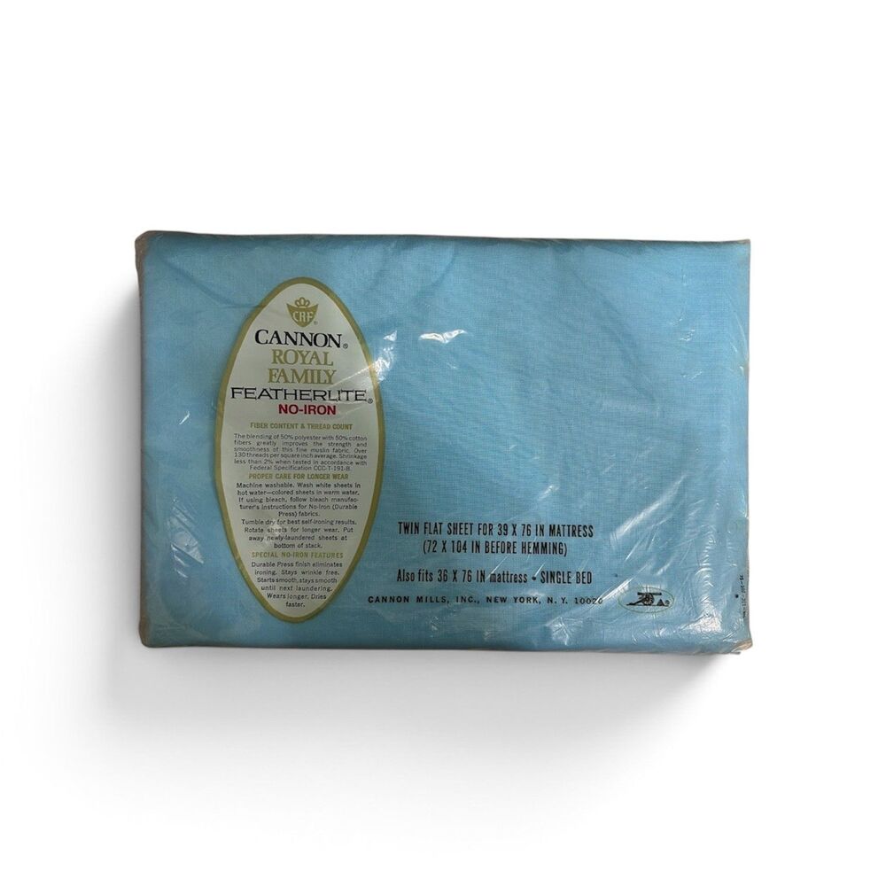 Vintage Cannon Royal Family Featherlite No-Iron Twin Flat Sheet Baby Blue NOS